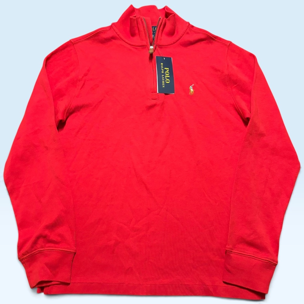 Polo Ralph Lauren Sweatshirt Boys 14-16 Red 1/4 Zip Mock Neck Logo Pullover